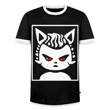Plump Pubby Cat Girl - Men's Ringer Shirt - black/white - Front - AI Model Female 172 light (172cm) & AI Model Male 178 light (178cm)