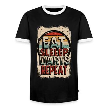 Eat Sleep Darts Repeat Dart Saying - Men's Ringer Shirt - black/white - Front - AI Model Female 172 light (172cm) & AI Model Male 178 light (178cm)