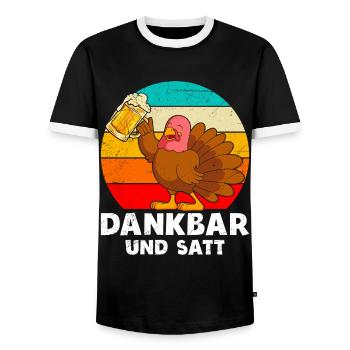 Dankbar und Satt Biertrinker Truthahn - Männer Kontrast-T-Shirt - Schwarz/Weiß - Vorne - AI Model Female 172 light (172cm) & AI Model Male 178 light (178cm)
