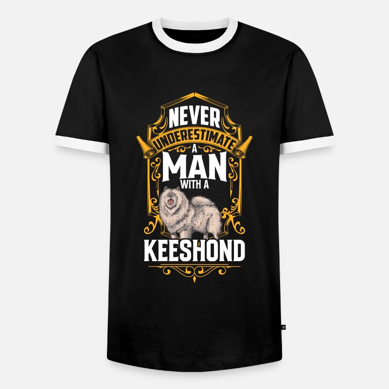 Mann mit Wolfsspitz Deutscher Spitz - Männer Kontrast-T-Shirt - Schwarz/Weiß