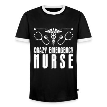Nurse Crazy - Men's Ringer Shirt - black/white - Front - AI Model Female 172 light (172cm) & AI Model Male 178 light (178cm)
