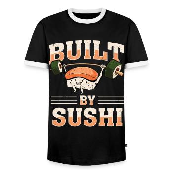 Japanisches Essen Sushi Liebhaber Bodybuilder - Männer Kontrast-T-Shirt - Schwarz/Weiß - Vorne - AI Model Female 172 light (172cm) & AI Model Male 178 light (178cm)