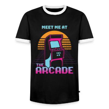 The Arcade Meet Me At Automat Retro - Men's Ringer Shirt - black/white - Front - AI Model Female 172 light (172cm) & AI Model Male 178 light (178cm)
