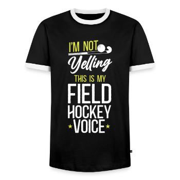 Field Hockey I'm Not Yelling This - Men's Ringer Shirt - black/white - Front - AI Model Female 172 light (172cm) & AI Model Male 178 light (178cm)