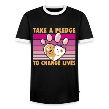Dog Rescue Designs for Animal Rights Activists - Men's Ringer Shirt - black/white - Front - AI Model Female 172 light (172cm) & AI Model Male 178 light (178cm)