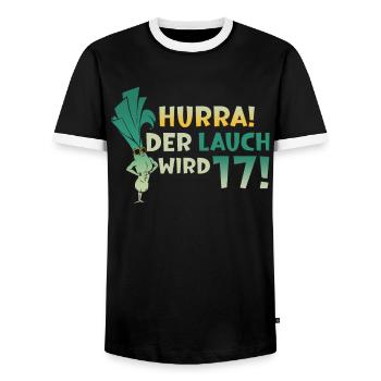 Hurra der Lauch wird 17 - Männer Kontrast-T-Shirt - Schwarz/Weiß - Vorne - AI Model Female 172 light (172cm) & AI Model Male 178 light (178cm)