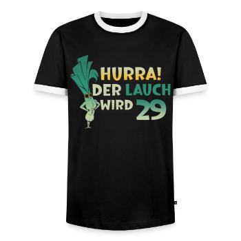 Hurra der Lauch wird 29 - Männer Kontrast-T-Shirt - Schwarz/Weiß - Vorne - AI Model Female 172 light (172cm) & AI Model Male 178 light (178cm)