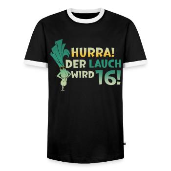 Hurra der Lauch wird 16 - Männer Kontrast-T-Shirt - Schwarz/Weiß - Vorne - AI Model Female 172 light (172cm) & AI Model Male 178 light (178cm)