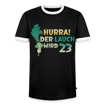 Hurra der Lauch wird 23 - Männer Kontrast-T-Shirt - Schwarz/Weiß - Vorne - AI Model Female 172 light (172cm) & AI Model Male 178 light (178cm)