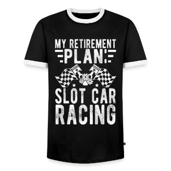 Mon plan de retraite Idée cadeau de course de voiture de circuit - T-shirt contrasté Homme - noir/blanc - Devant - AI Model Female 172 light (172cm) & AI Model Male 178 light (178cm)