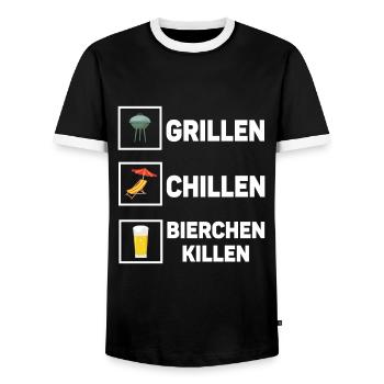 Grillen Chillen Bierchen Killen Bier BBQ Grill - Männer Kontrast-T-Shirt - Schwarz/Weiß - Vorne - AI Model Female 172 light (172cm) & AI Model Male 178 light (178cm)