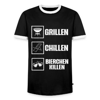 Grillen Chillen Bierchen Killen Bier BBQ Grill - Männer Kontrast-T-Shirt - Schwarz/Weiß - Vorne - AI Model Female 172 light (172cm) & AI Model Male 178 light (178cm)
