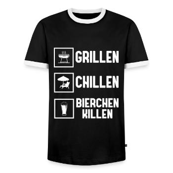 Grillen Chillen Bierchen Killen Bier BBQ Grill - Männer Kontrast-T-Shirt - Schwarz/Weiß - Vorne - AI Model Female 172 light (172cm) & AI Model Male 178 light (178cm)