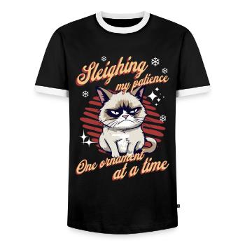 Angry Cat Xmas Sarcastic Funny Cat Meme - Men's Ringer Shirt - black/white - Front - AI Model Female 172 light (172cm) & AI Model Male 178 light (178cm)