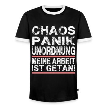 Chaos Panik Unordnung Meine Arbeit Ist Getan - Männer Kontrast-T-Shirt - Schwarz/Weiß - Vorne - AI Model Female 172 light (172cm) & AI Model Male 178 light (178cm)