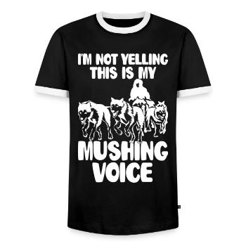 Mushing Hundeschlittenfahrt Musher - Männer Kontrast-T-Shirt - Schwarz/Weiß - Vorne - AI Model Female 172 light (172cm) & AI Model Male 178 light (178cm)