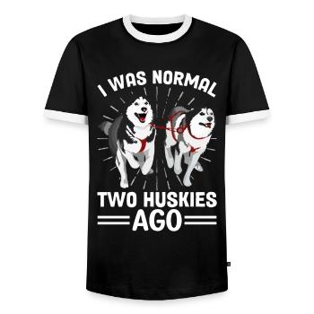 Mushing Hundeschlittenfahrt Siberian Husky - Männer Kontrast-T-Shirt - Schwarz/Weiß - Vorne - AI Model Female 172 light (172cm) & AI Model Male 178 light (178cm)