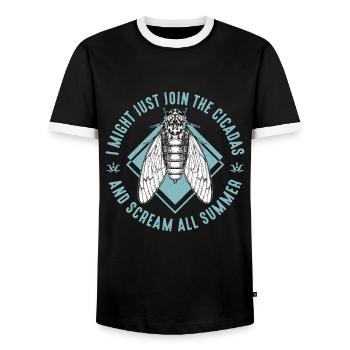 Cicadas I Might Just Join The Cicadas Entomologist - Men's Ringer Shirt - black/white - Front - AI Model Female 172 light (172cm) & AI Model Male 178 light (178cm)