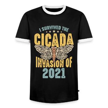 Cicadas I Survived The Cicada Invasion Homoptera - Men's Ringer Shirt - black/white - Front - AI Model Female 172 light (172cm) & AI Model Male 178 light (178cm)