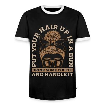 Espresso Put Your Hair Up In A Bun Coffee Drinker - Men's Ringer Shirt - black/white - Front - AI Model Female 172 light (172cm) & AI Model Male 178 light (178cm)