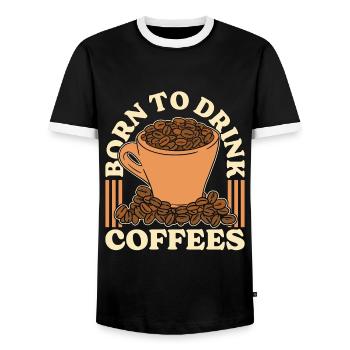 Espresso Born To Drink Coffees Cappuccino Latte - Men's Ringer Shirt - black/white - Front - AI Model Female 172 light (172cm) & AI Model Male 178 light (178cm)