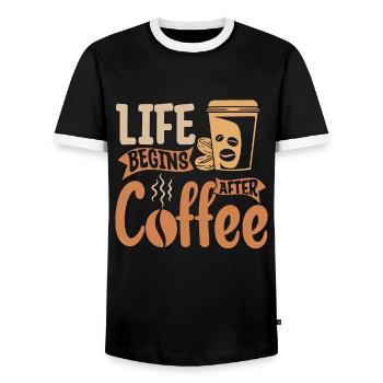 Espresso Life Begins After Coffee Caffeine Latte - Männer Kontrast-T-Shirt - Schwarz/Weiß - Vorne - AI Model Female 172 light (172cm) & AI Model Male 178 light (178cm)
