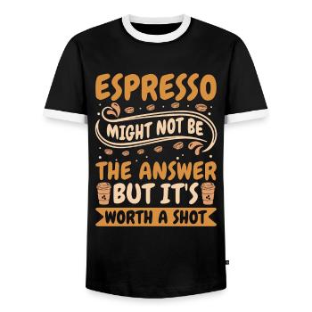 Espresso Might Not Be The Answer Coffee Drinker - Men's Ringer Shirt - black/white - Front - AI Model Female 172 light (172cm) & AI Model Male 178 light (178cm)