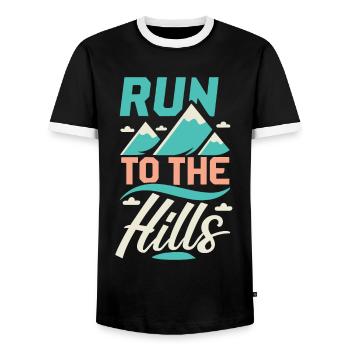 Run to the Hills Saying Runner Runner Jogger - Men's Ringer Shirt - black/white - Front - AI Model Female 172 light (172cm) & AI Model Male 178 light (178cm)