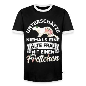 Unterschätze niemals eine alte Frau mit Frettchen - Männer Kontrast-T-Shirt - Schwarz/Weiß - Vorne - AI Model Female 172 light (172cm) & AI Model Male 178 light (178cm)