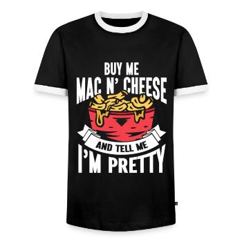 Macaroni au fromage Nouilles Cadeau Pâtes - T-shirt contrasté Homme - noir/blanc - Devant - AI Model Female 172 light (172cm) & AI Model Male 178 light (178cm)