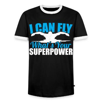 Swimmer I Can Fly What's Your Superpower Swimming - Men's Ringer Shirt - black/white - Front - AI Model Female 172 light (172cm) & AI Model Male 178 light (178cm)