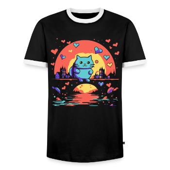 A happy cat and hearts - Men's Ringer Shirt - black/white - Front - AI Model Female 172 light (172cm) & AI Model Male 178 light (178cm)