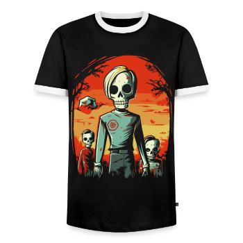 Dessin animé Anime Manga Zombie Goule Amis - T-shirt contrasté Homme - noir/blanc - Devant - AI Model Female 172 light (172cm) & AI Model Male 178 light (178cm)