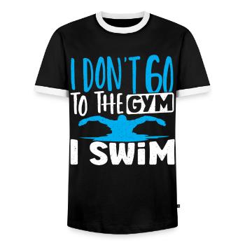 Schwimmer Ich gehe nicht ins Fitnessstudio Ich - Männer Kontrast-T-Shirt - Schwarz/Weiß - Vorne - AI Model Female 172 light (172cm) & AI Model Male 178 light (178cm)