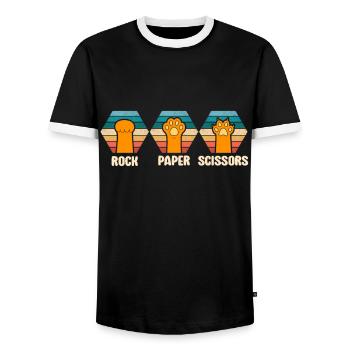 Rockpapierschere Handspiel Lustige Katzenkinder - Männer Kontrast-T-Shirt - Schwarz/Weiß - Vorne - AI Model Female 172 light (172cm) & AI Model Male 178 light (178cm)