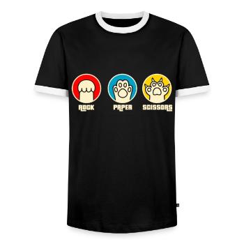 Rockpapierschere Handspiel Lustige Katzenkinder - Männer Kontrast-T-Shirt - Schwarz/Weiß - Vorne - AI Model Female 172 light (172cm) & AI Model Male 178 light (178cm)