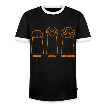 Rockpapierschere Handspiel Lustige Katzenkinder - Männer Kontrast-T-Shirt - Schwarz/Weiß - Vorne - AI Model Female 172 light (172cm) & AI Model Male 178 light (178cm)