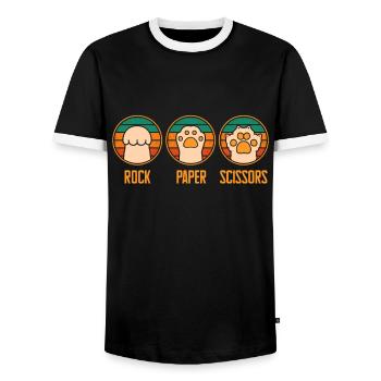 Rockpapierschere Handspiel Lustige Katzenkinder - Männer Kontrast-T-Shirt - Schwarz/Weiß - Vorne - AI Model Female 172 light (172cm) & AI Model Male 178 light (178cm)
