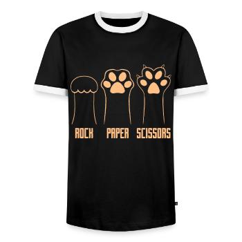 Rockpapierschere Handspiel Lustige Katzenkinder - Männer Kontrast-T-Shirt - Schwarz/Weiß - Vorne - AI Model Female 172 light (172cm) & AI Model Male 178 light (178cm)