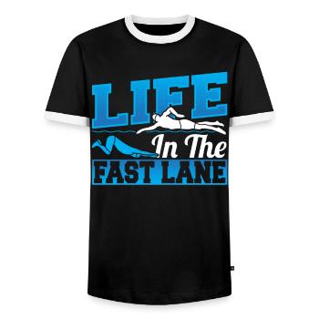 Swimmer Life In The Fast Lane Swimming - Men's Ringer Shirt - black/white - Front - AI Model Female 172 light (172cm) & AI Model Male 178 light (178cm)