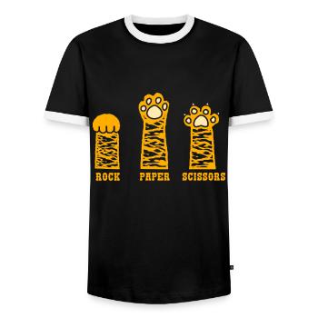 Rockpapierschere Handspiel Lustige Katzenkinder - Männer Kontrast-T-Shirt - Schwarz/Weiß - Vorne - AI Model Female 172 light (172cm) & AI Model Male 178 light (178cm)