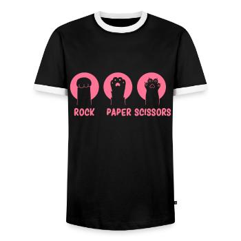 Rockpapierschere Handspiel Lustige Katzenkinder - Männer Kontrast-T-Shirt - Schwarz/Weiß - Vorne - AI Model Female 172 light (172cm) & AI Model Male 178 light (178cm)