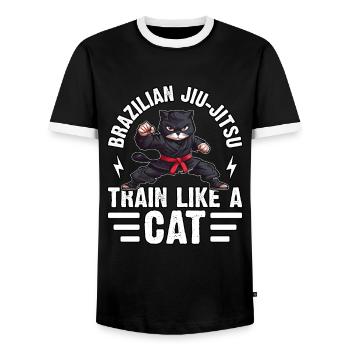 Entraînez-vous comme un chat - T-shirt contrasté Homme - noir/blanc - Devant - AI Model Female 172 light (172cm) & AI Model Male 178 light (178cm)