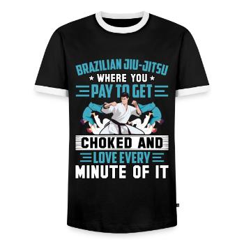 Brazilian Jiu-Jitsu BJJ - Men's Ringer Shirt - black/white - Front - AI Model Female 172 light (172cm) & AI Model Male 178 light (178cm)