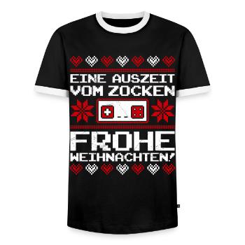 Gamer Auszeit vom Zocken Frohe Weihnachten! - Männer Kontrast-T-Shirt - Schwarz/Weiß - Vorne - AI Model Female 172 light (172cm) & AI Model Male 178 light (178cm)