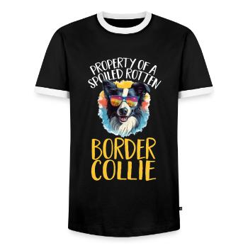 Border Collie Dog - Property of a spoiled Collie - Men's Ringer Shirt - black/white - Front - AI Model Female 172 light (172cm) & AI Model Male 178 light (178cm)