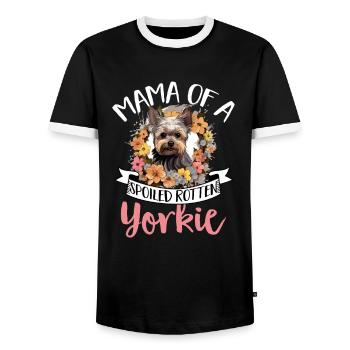 Yorkshire Terrier Dog Yorkie Mama of a Spoiled - Männer Kontrast-T-Shirt - Schwarz/Weiß - Vorne - AI Model Female 172 light (172cm) & AI Model Male 178 light (178cm)