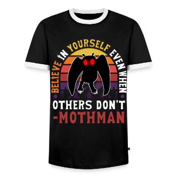 Cryptid Cryptozoology - Men's Ringer Shirt - black/white - Front - AI Model Female 172 light (172cm) & AI Model Male 178 light (178cm)