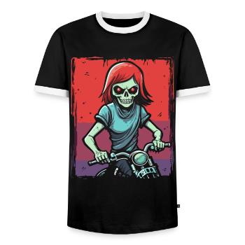 Dessin animé, Manga, Anime, Goule, Zombie, Motard - T-shirt contrasté Homme - noir/blanc - Devant - AI Model Female 172 light (172cm) & AI Model Male 178 light (178cm)