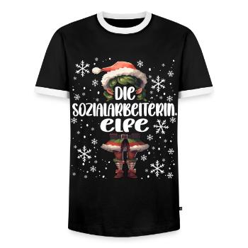 Weihnachtsoutfit Sozialarbeiterin - Männer Kontrast-T-Shirt - Schwarz/Weiß - Vorne - AI Model Female 172 light (172cm) & AI Model Male 178 light (178cm)